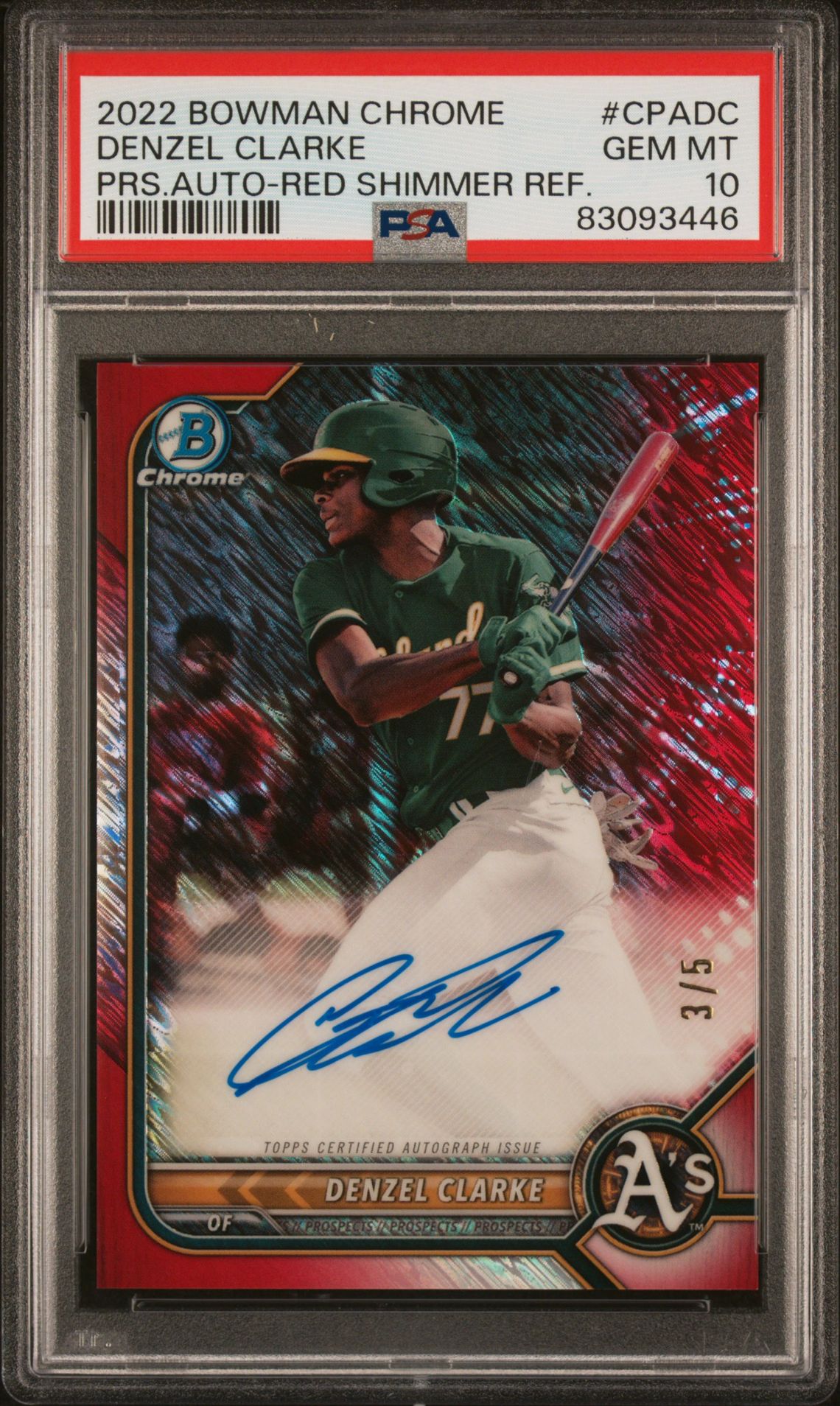 2022 Bowman BOWMAN CHROME PROSPECT AUTOGRAPHS PRS.AUTO-RED SHIMMER REF. #CPADC Denzel Clarke front