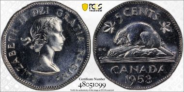 1953 5C No Strap, Far Leaf MS65