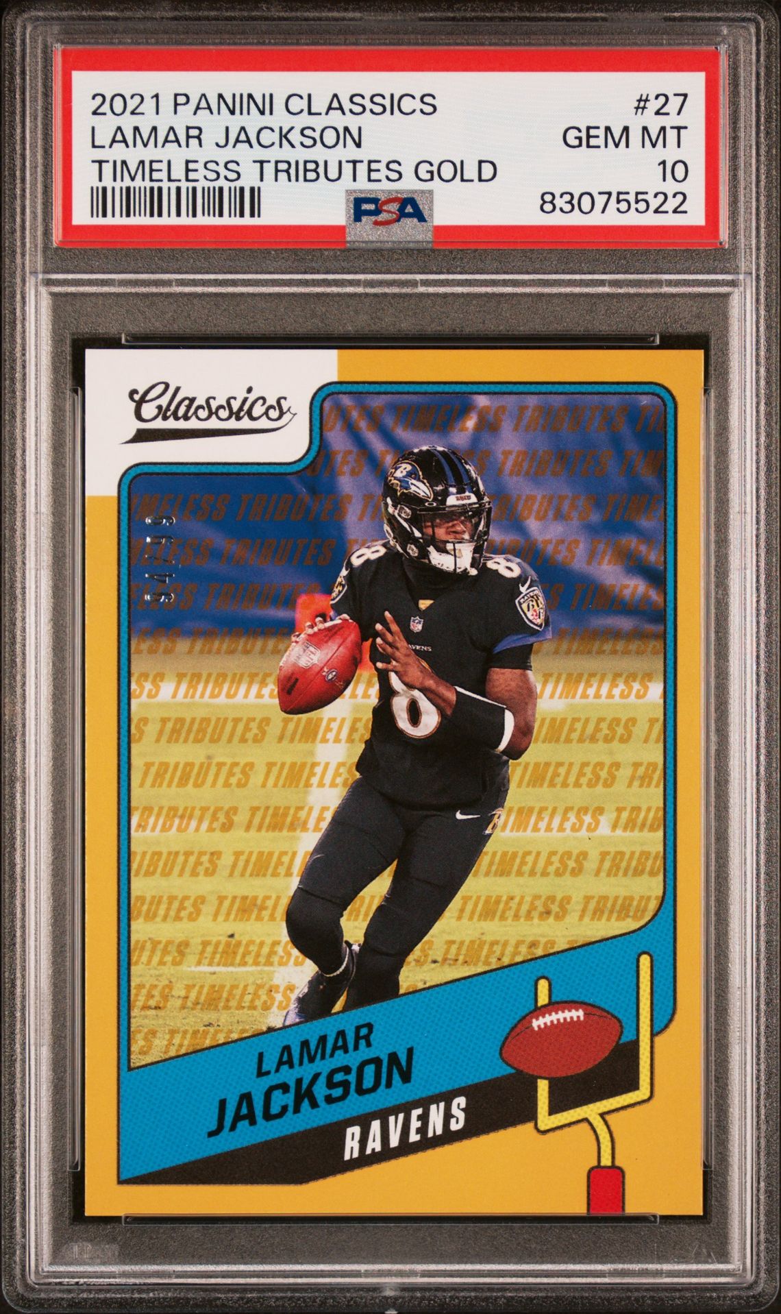 2021 Panini PANINI CLASSICS TIMELESS TRIBUTES GOLD #27 Lamar Jackson front