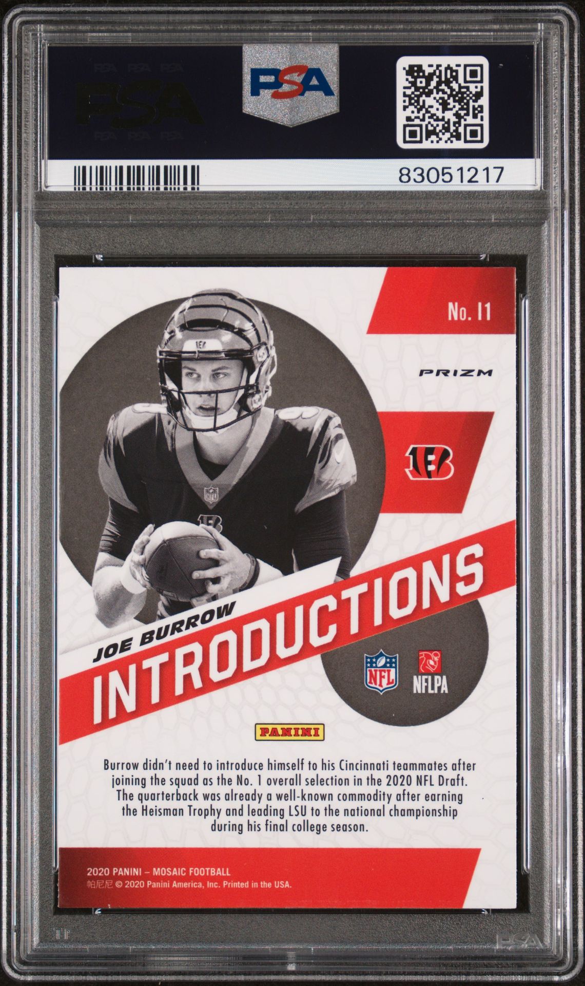 2020 Panini Mosaic Introductions Joe Burrow #I1 (Introductions-Mosaic) Gem Mt 10 back