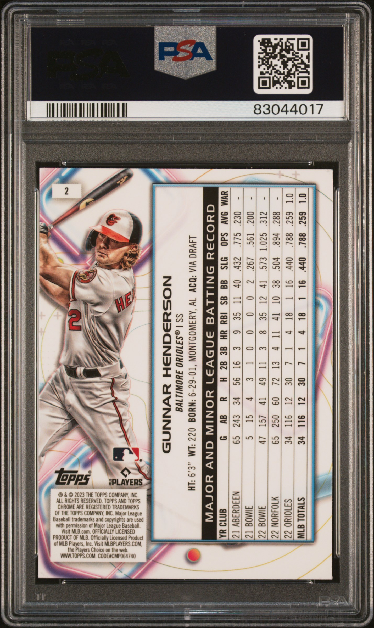 2023 Topps Cosmic Chrome Gunnar Henderson #2 (Nucleus Refractor) Gem Mt 10 back