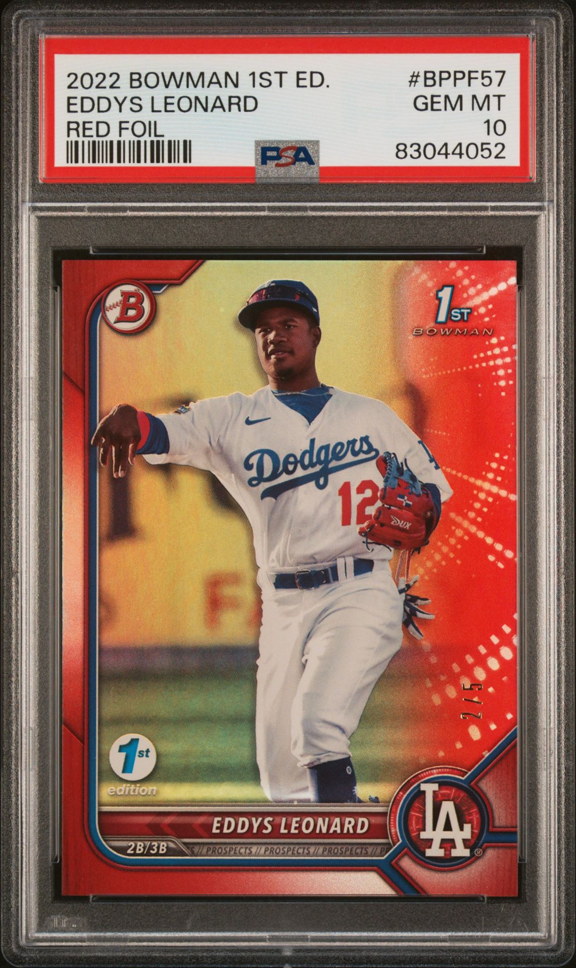 2022 Bowman 1St Edition Eddys Leonard #Bppf57 (Red Foil) Gem Mt 10 front view - PSA graded GEM MT 10