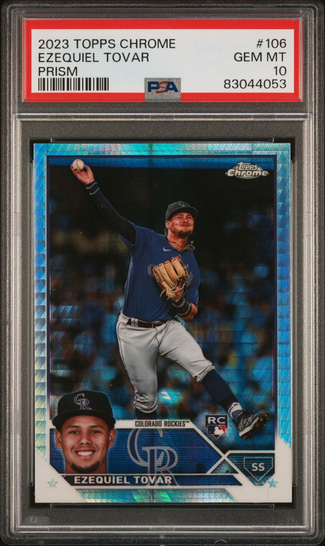 2023 Topps Chrome Ezequiel Tovar #106 (Prism Refractor) Gem Mt 10 front view - PSA graded GEM MT 10