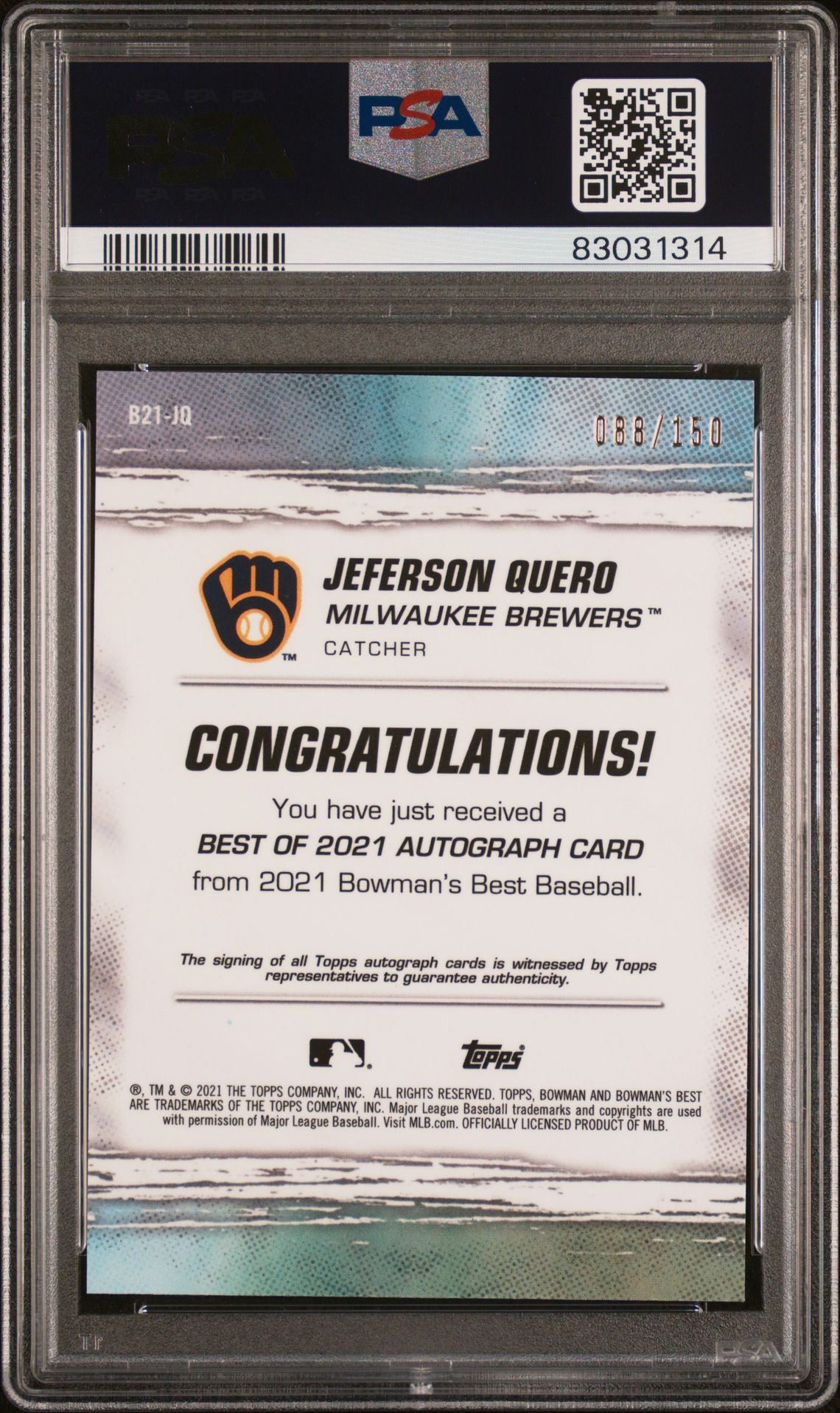 2021 Bowman's Best Best Of 2021 Autographs Jeferson Quero #B21Jq (Best Of 2021 Au-Blue Ref.) Mint 9 back