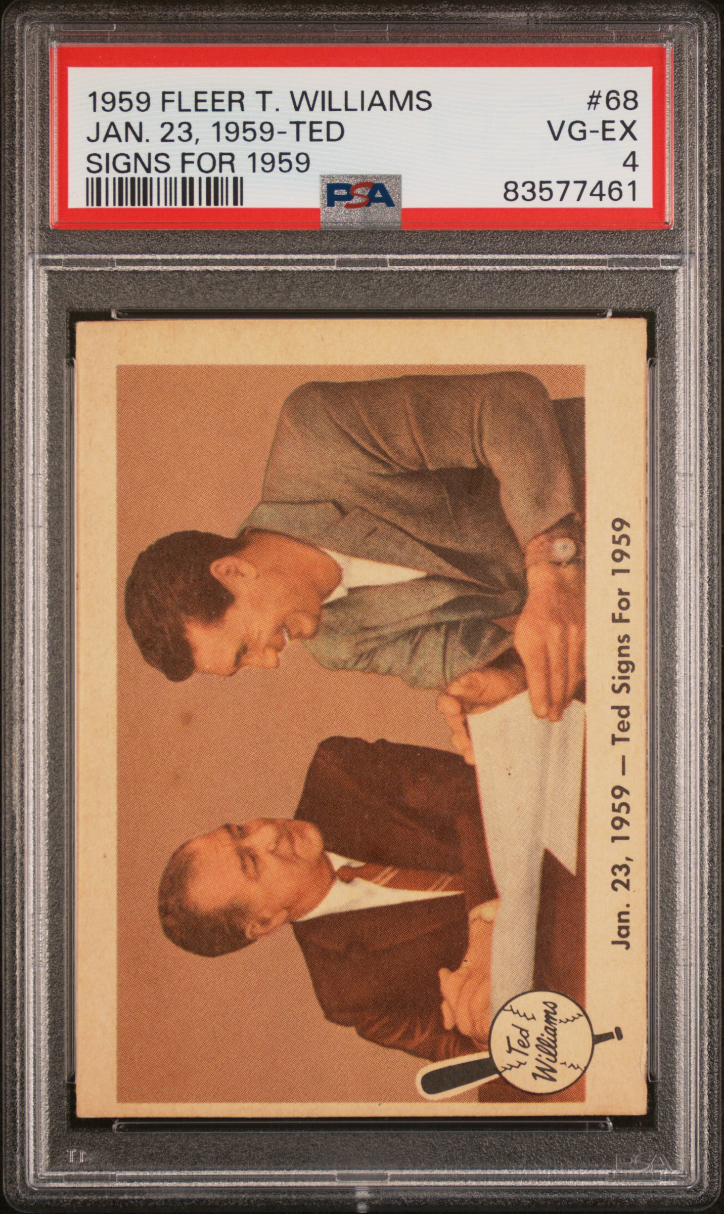 1959 FLEER TED WILLIAMS #68 JAN. 23, 1959-TED SIGNS FOR 1959