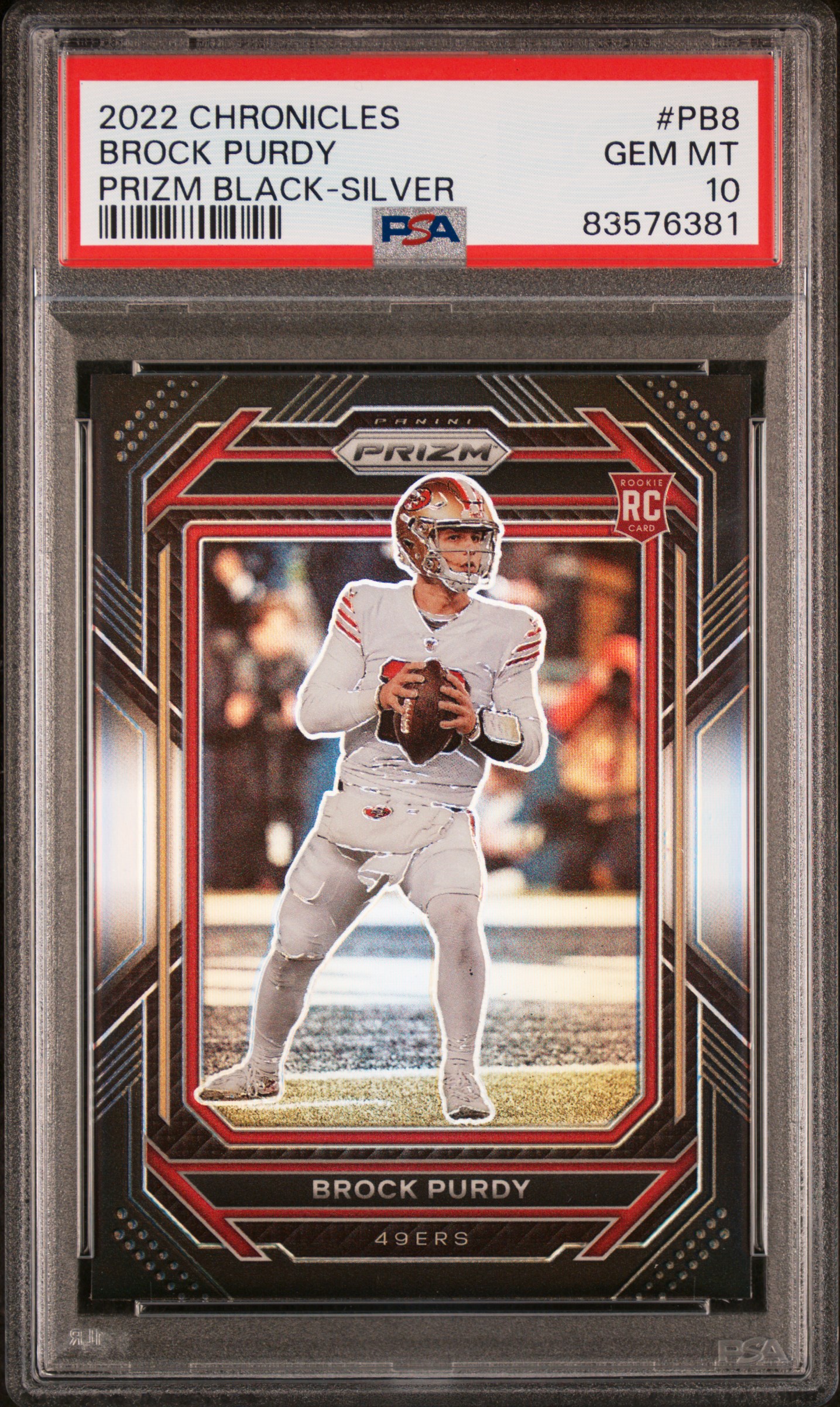 2022 Panini Chronicles Prizm Black Brock Purdy #Pb8 (Prizm Black-Silver) Gem Mt 10 front