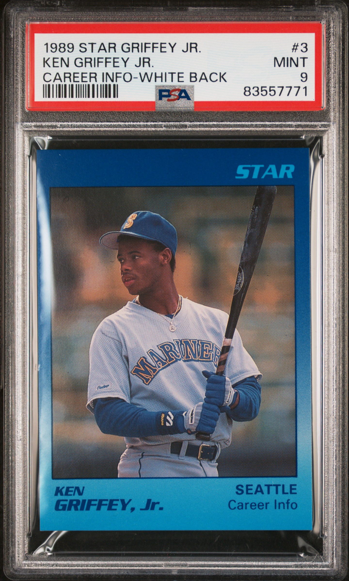 1989 STAR GRIFFEY JR. #3 KEN GRIFFEY JR. CAREER INFO-WHITE BACK