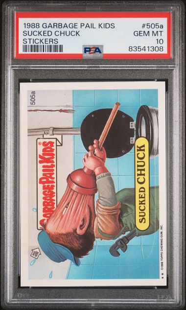 1988 GARBAGE PAIL KIDS STICKERS Garbage Pail Kids #505a SUCKED CHUCK front