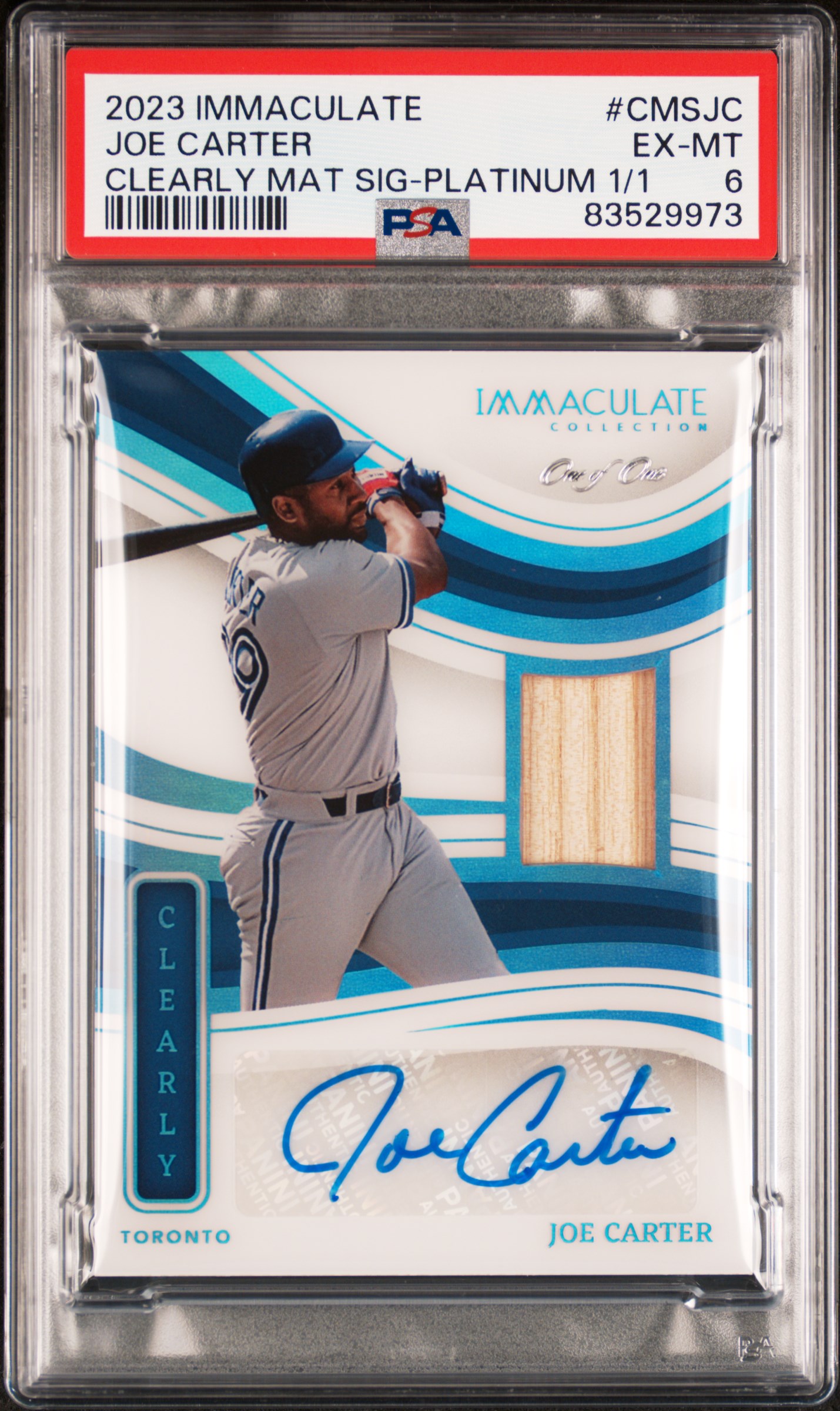 2023 PANINI IMMACULATE COLLECTION CLEARLY IMMACULATE MATERIAL SIGNATURES #CMSJC JOE CARTER CLEARLY MAT SIG-PLATINUM 1/1