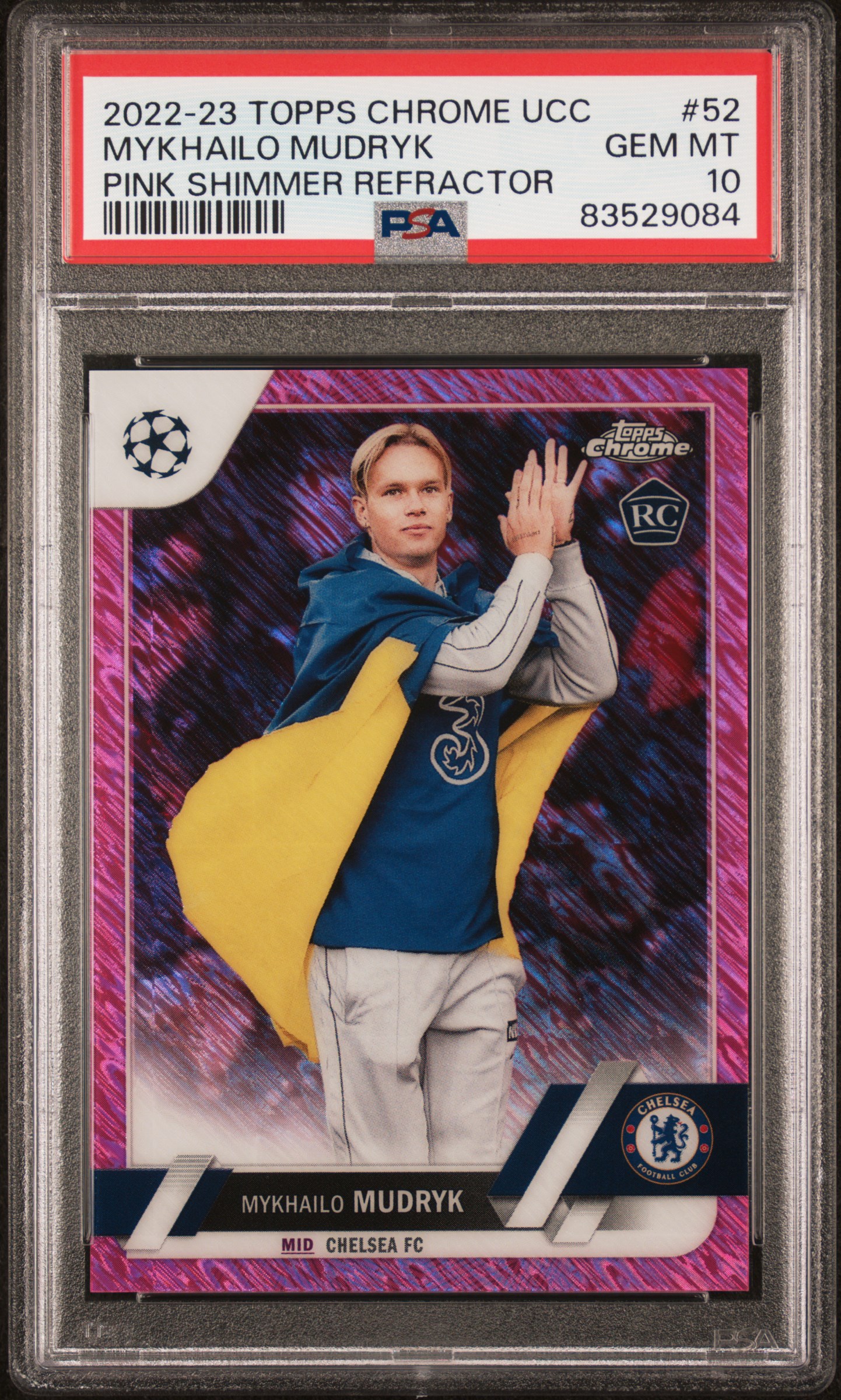 2022 Topps Chrome Uefa Club Competitions Pink Shimmer Refractor #52 Mykhailo Mudryk (#127/250) PSA 10