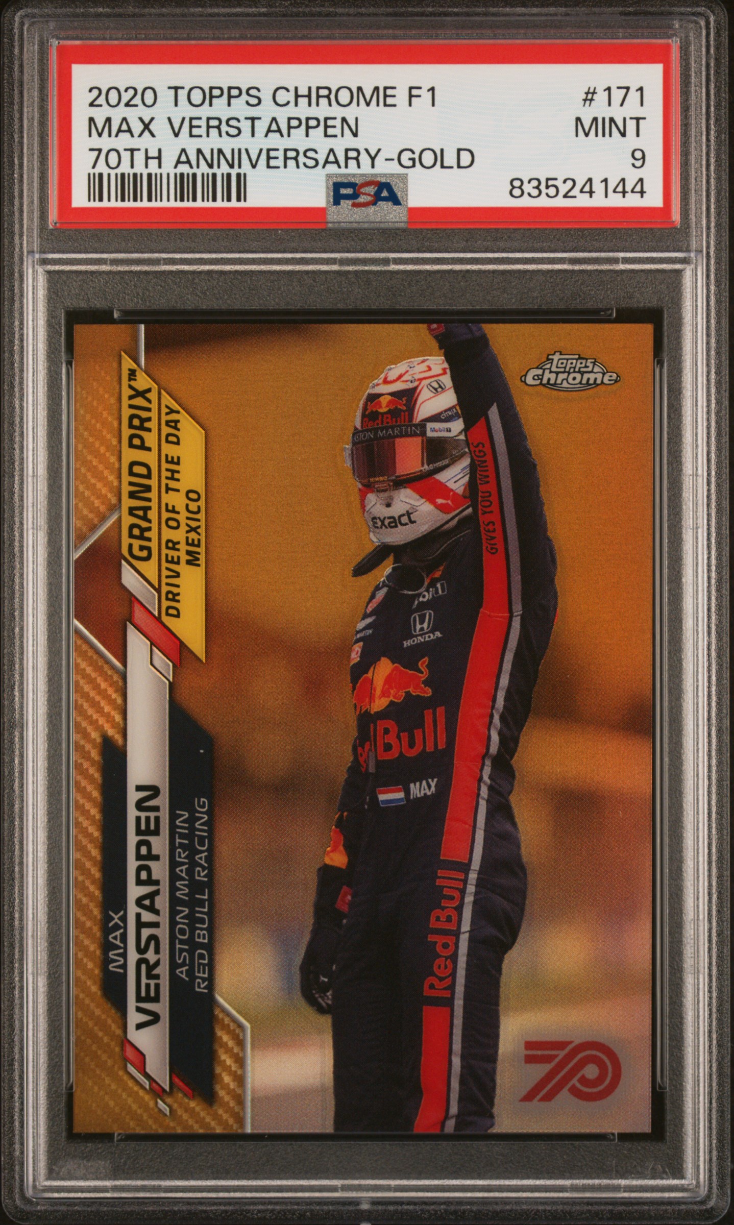 2020 Topps Chrome Formula 1 70th Anniversary-Gold #171 Max Verstappen Rookie Card – PSA MINT 9