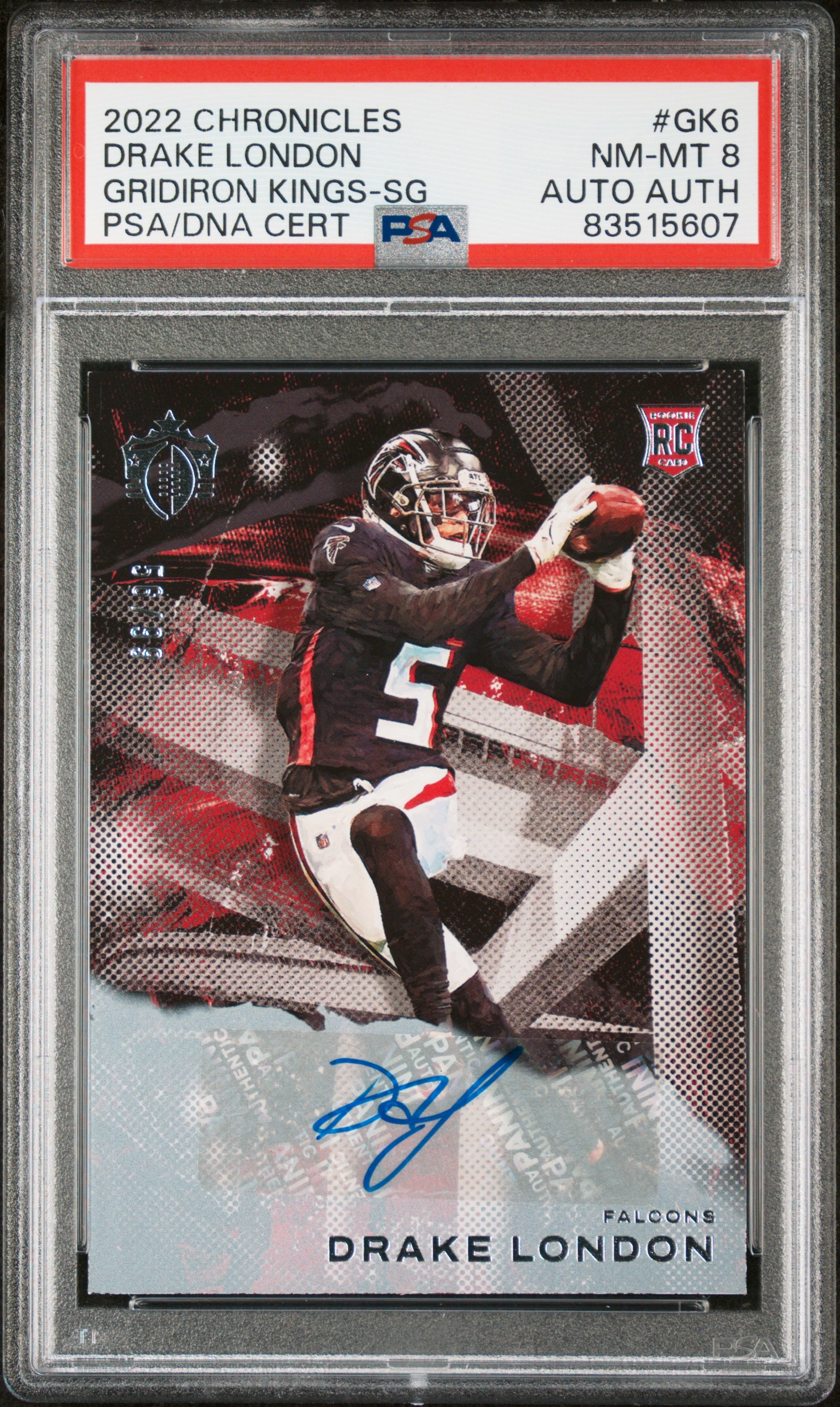 2022 Panini Chronicles Gridiron Kings Signature #GK-6 Drake London Signed Rookie Card (#56/99) – PSA NM-MT 8, PSA/DNA Authentic 