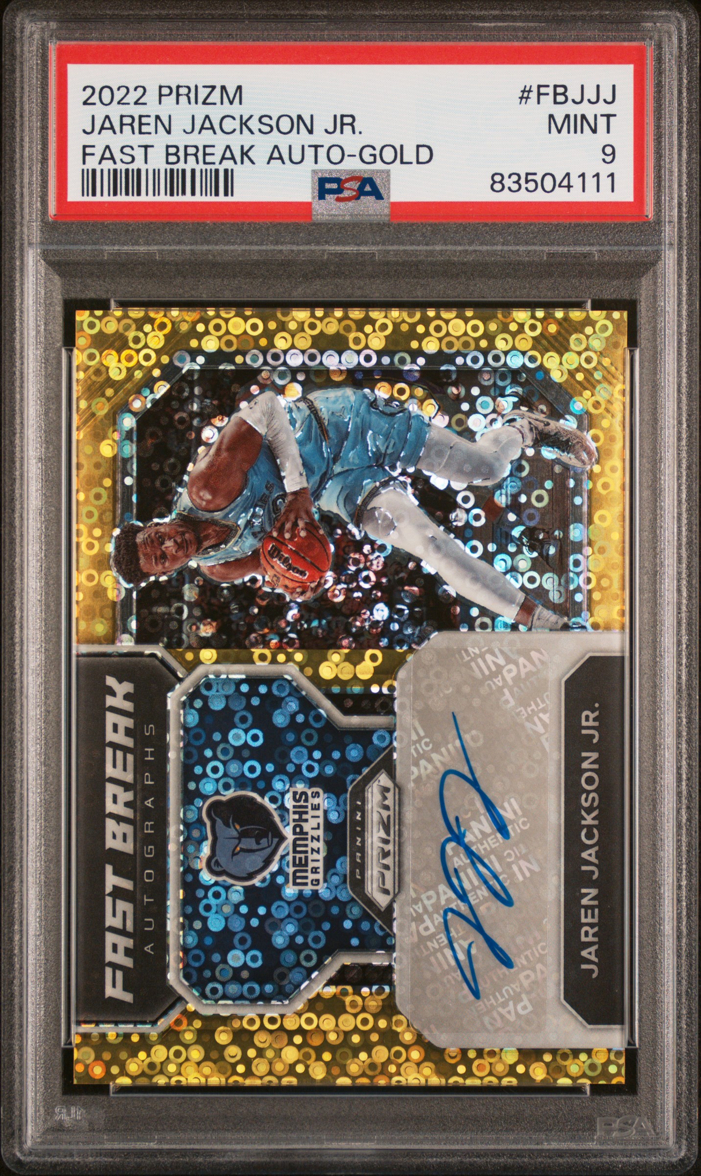 2022 PANINI PRIZM FAST BREAK AUTOGRAPHS #FBJJJ JAREN JACKSON JR. FAST BREAK AUTO-GOLD