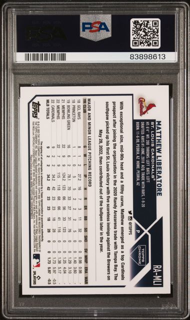 2023 Topps Chrome Rookie Autograph Matthew Liberatore #Ramli (Rookie Au-Purple Speckle Ref) Gem Mt 10 back