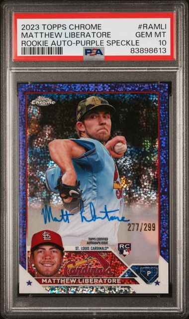 2023 Topps Chrome Rookie Autograph Matthew Liberatore #Ramli (Rookie Au-Purple Speckle Ref) Gem Mt 10 front