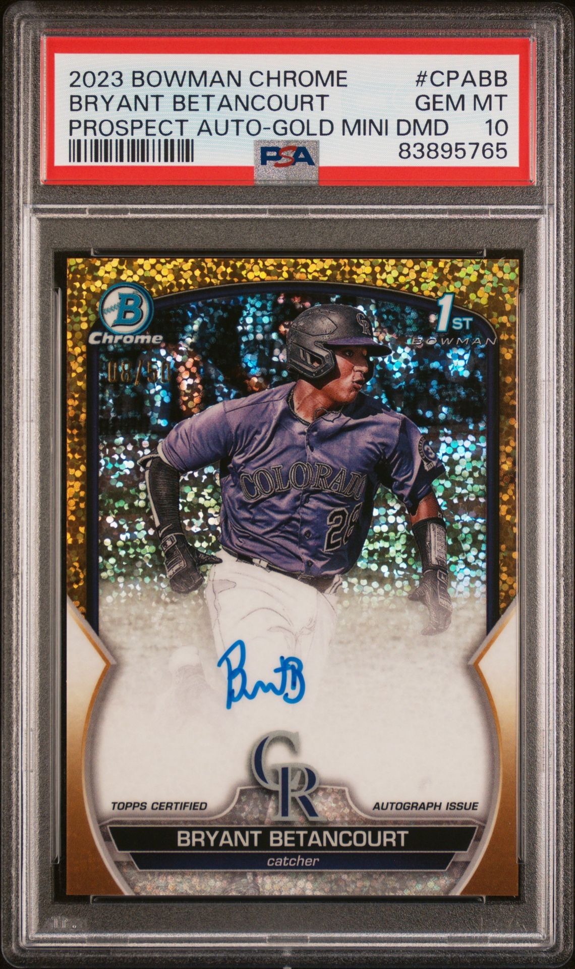 2023 Bowman Chrome Prospect Autographs Bryant Betancourt #Cpabb (Prospect Auto-Gold Mini Dmd) Gem Mt 10 front view - PSA graded GEM MT 10