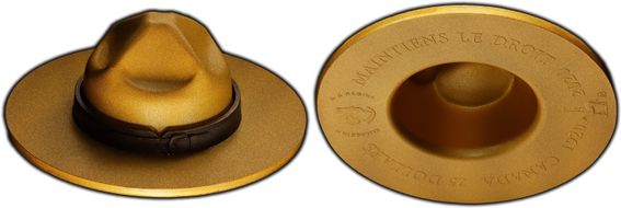 2020 $25 Mountie Hat   Gilt Ag Matte MS70