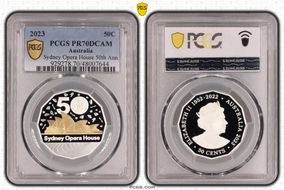 2023 50C Sydney Opera House 50th Ann. Ag Partial Gilt PR70DCAM