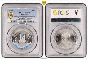 2023 50C Emperor Penguin Colorized Antarctic Territory MS69