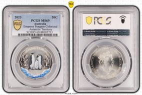 2023 50C Emperor Penguin Colorized Antarctic Territory MS69