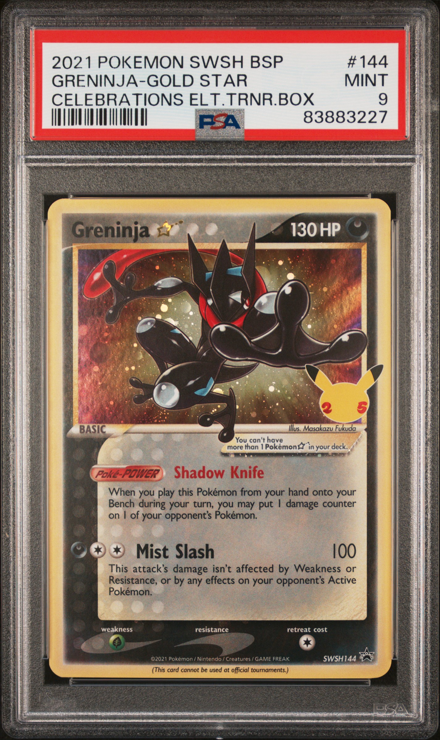2021 POKEMON SWSH BLACK STAR PROMO #144 GRENINJA-GOLD STAR CELEBRATIONS ELT.TRNR.BOX