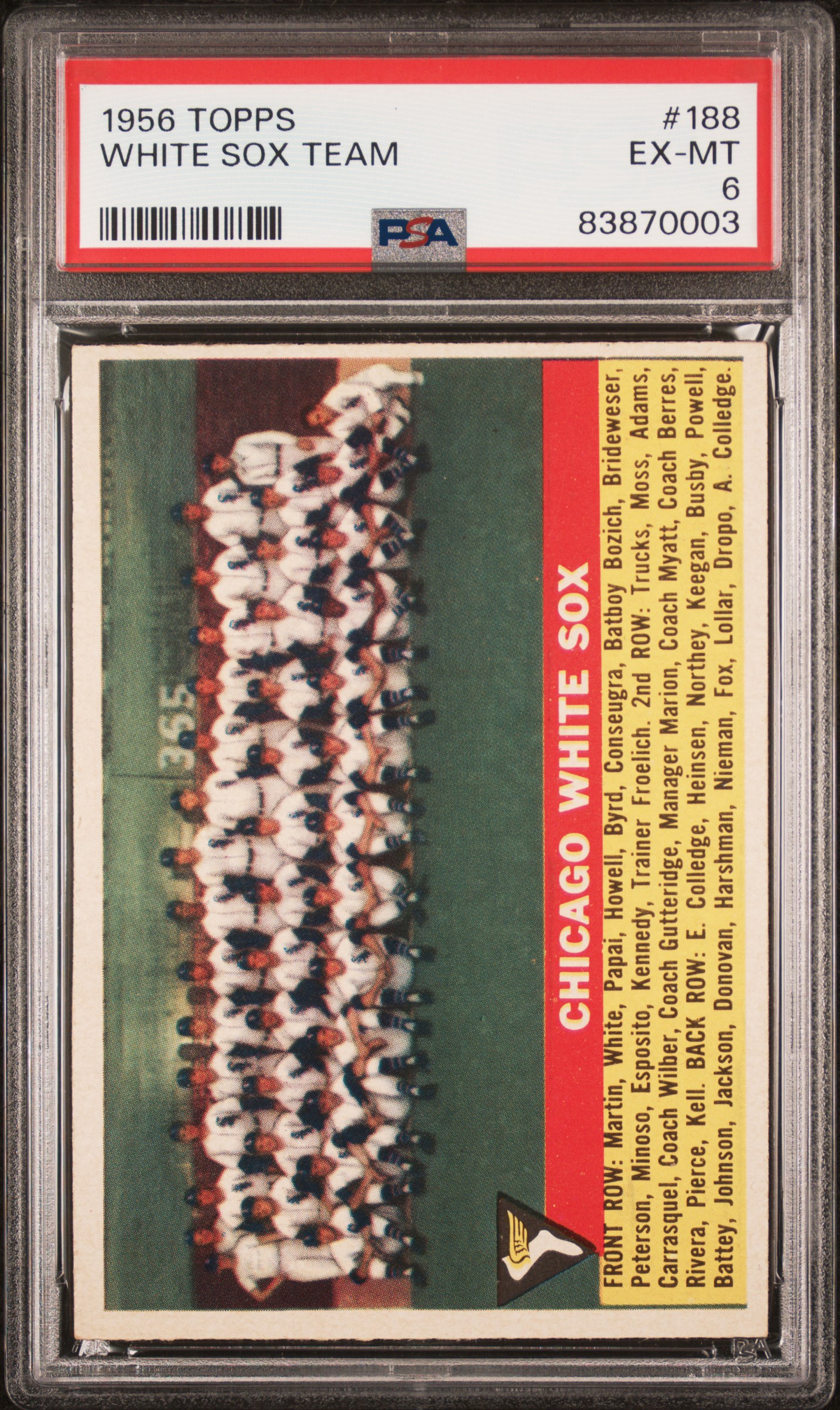 1956 TOPPS #188 WHITE SOX TEAM