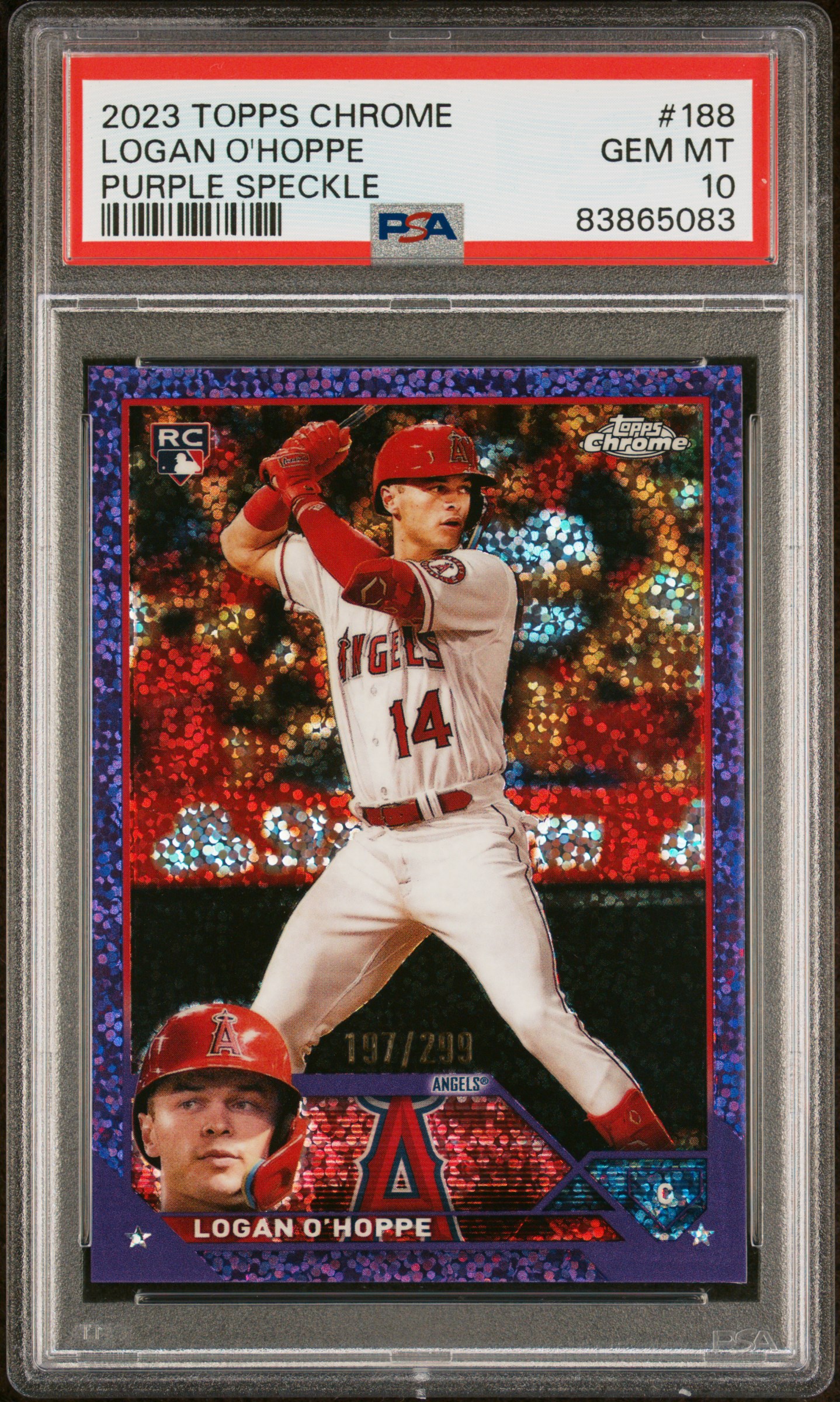 2023 TOPPS CHROME #188 LOGAN O'HOPPE PURPLE SPECKLE REFRACTOR