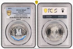 2023 50C Emperor Penguin Colorized Antarctic Territory MS69