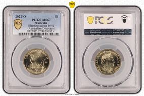 2022-O $1 Elaphrosaurine Privy Australian Dinosaurs MS67