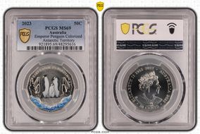 2023 50C Emperor Penguin Colorized Antarctic Territory MS69