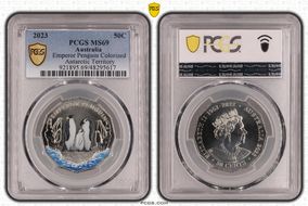 2023 50C Emperor Penguin Colorized Antarctic Territory MS69