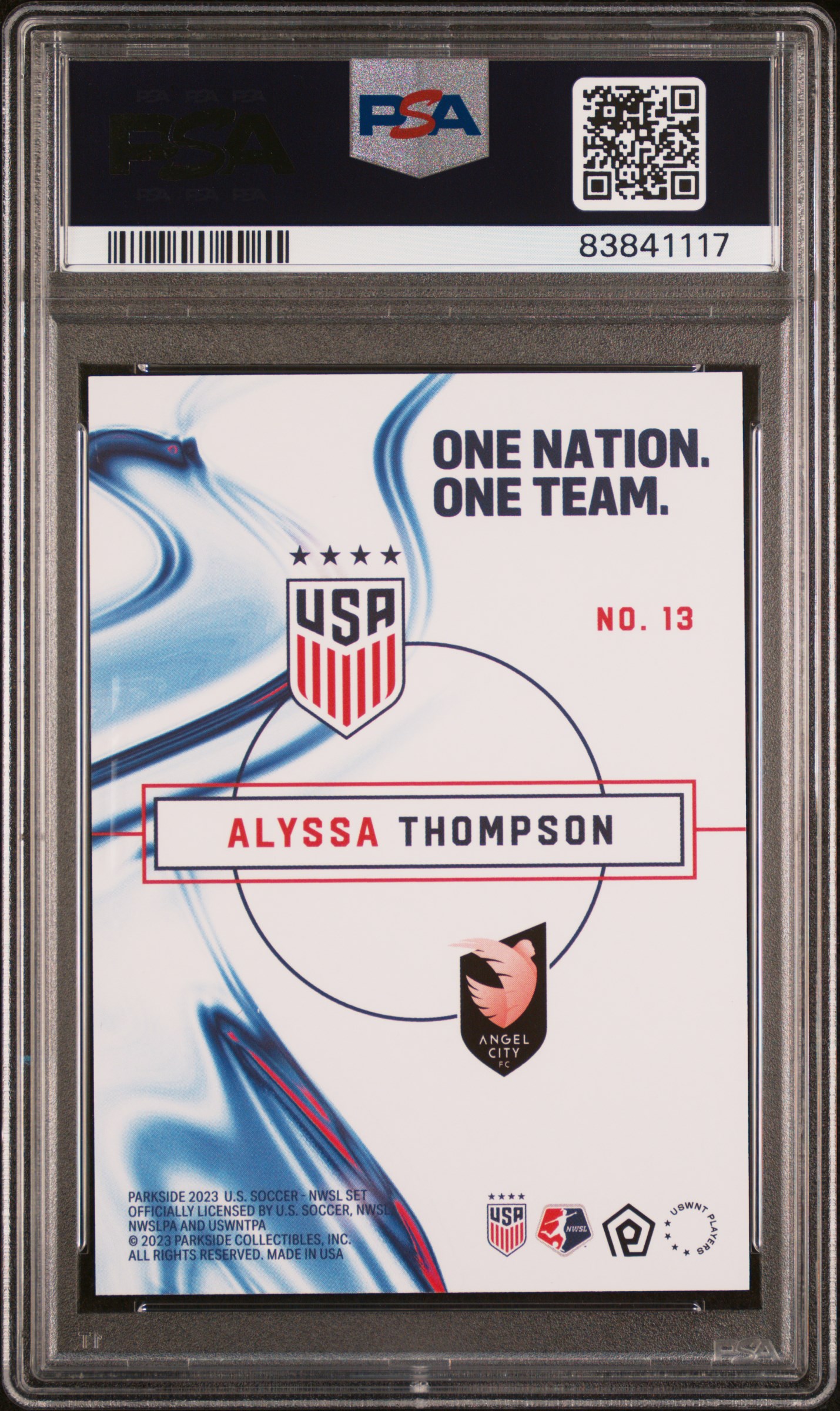2023 Parkside Uswnt One Nation One Team Nwsl Alyssa Thompson #13 Gem Mt 10 back