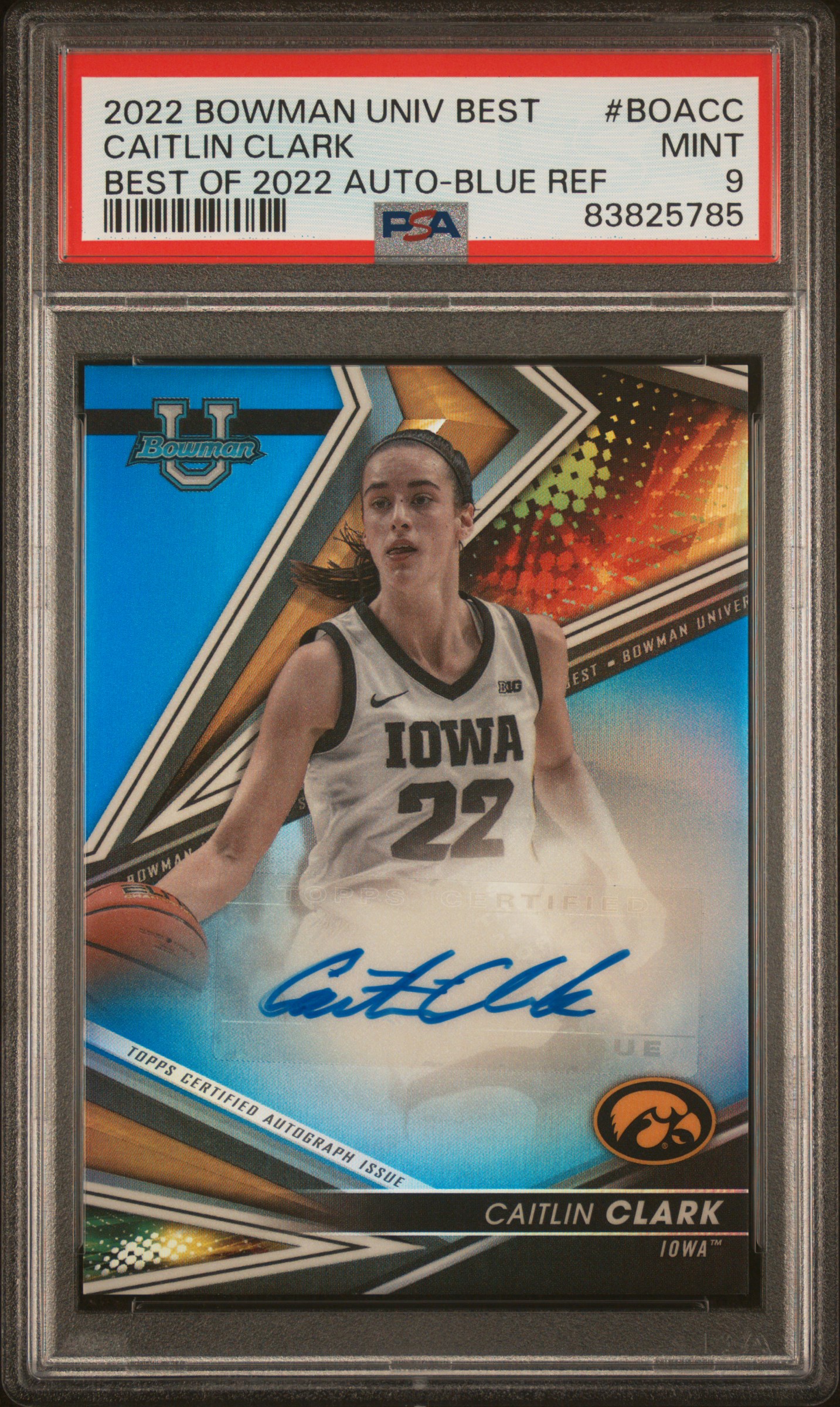 2022 BOWMAN UNIVERSITY BEST BEST OF 2022 AUTOGRAPH #BOACC CAITLIN CLARK BEST OF 2022 AUTO-BLUE REF