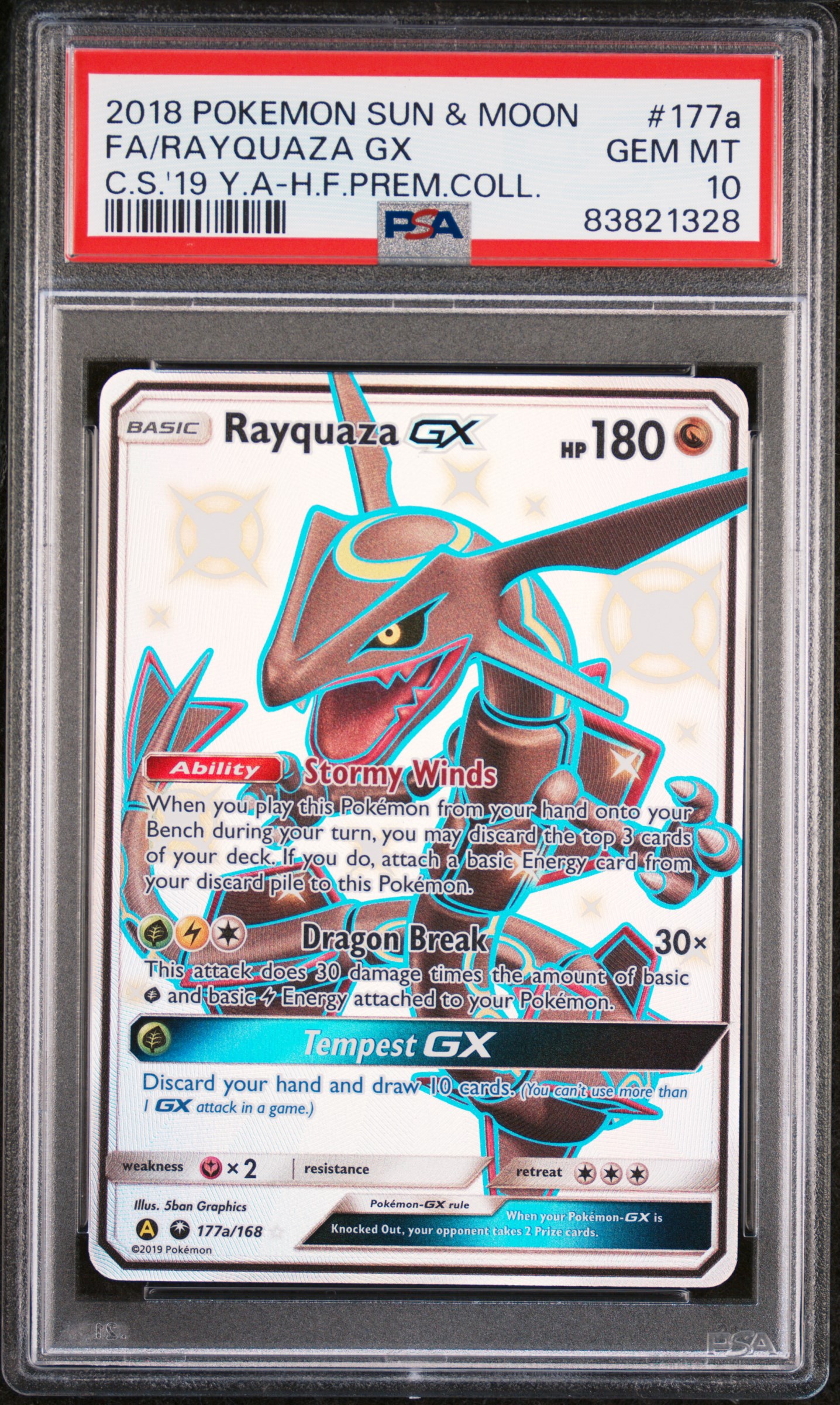 2018 POKEMON SUN & MOON CELESTIAL STORM #177a FA/RAYQUAZA GX C.S.'19 Y.A-H.F.PREM.COLL.