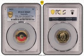 2021 $2 50th Ann Aboriginal Flag Colorized MS69