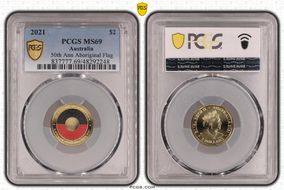 2021 $2 50th Ann Aboriginal Flag Colorized MS69