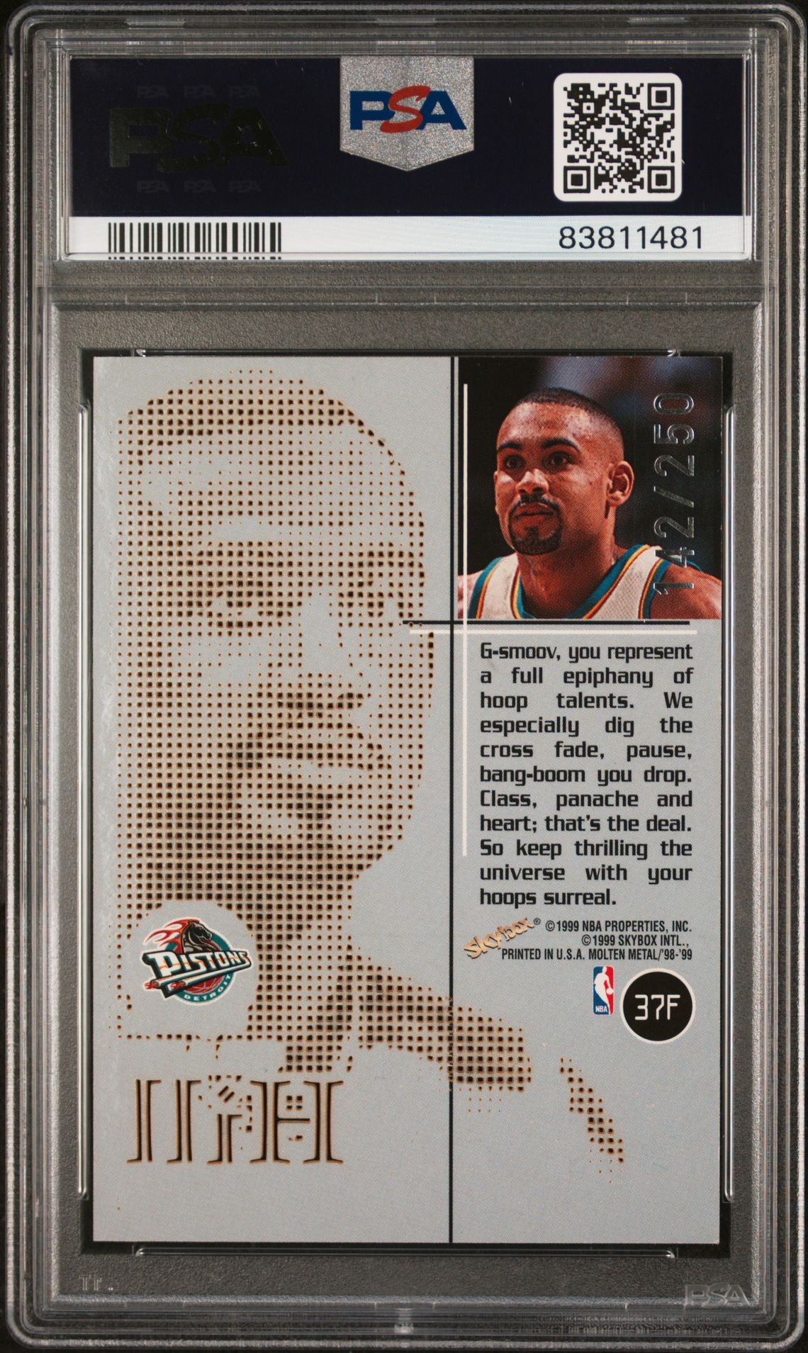 1998 Skybox Molten Metal Fusion Grant Hill #37F (Fusion) Mint 9 back