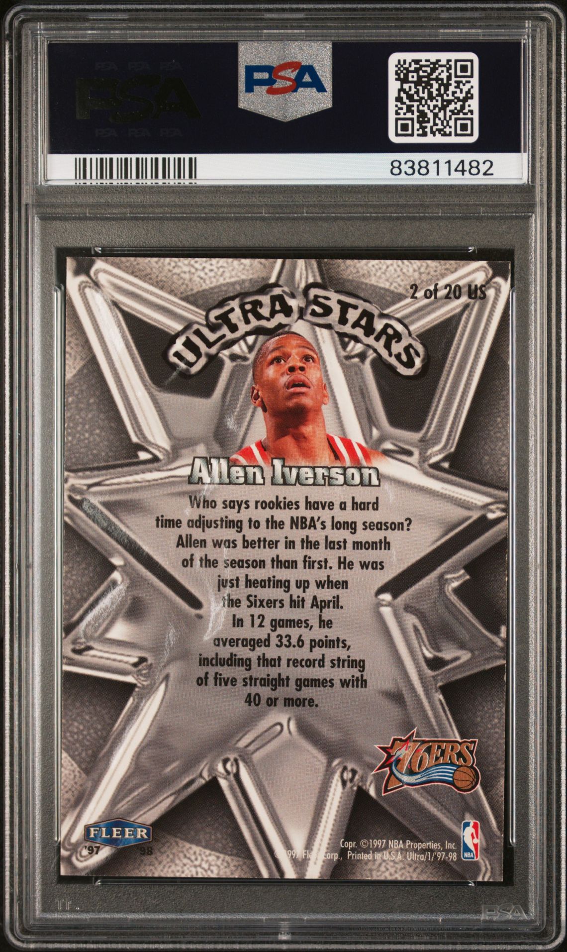 1997 Ultra Stars Allen Iverson #2 Mint 9 back