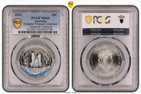 2023 50C Emperor Penguin Colorized Antarctic Territory MS69