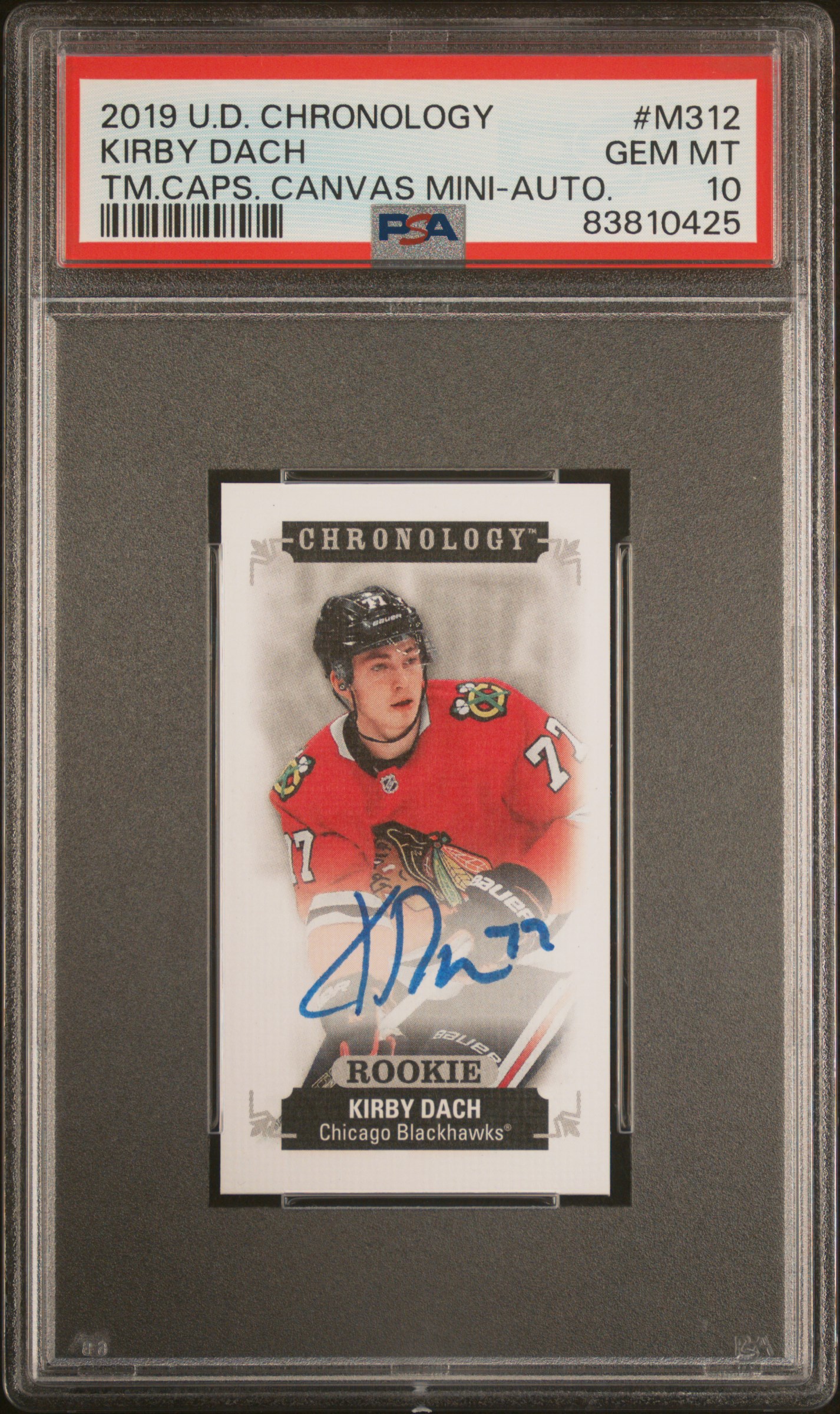 2019 Upper Deck Chronology Time Capsules Canvas Mini Kirby Dach #M312 (Tm.caps. Canvas Mini-Auto.) Gem Mt 10 front