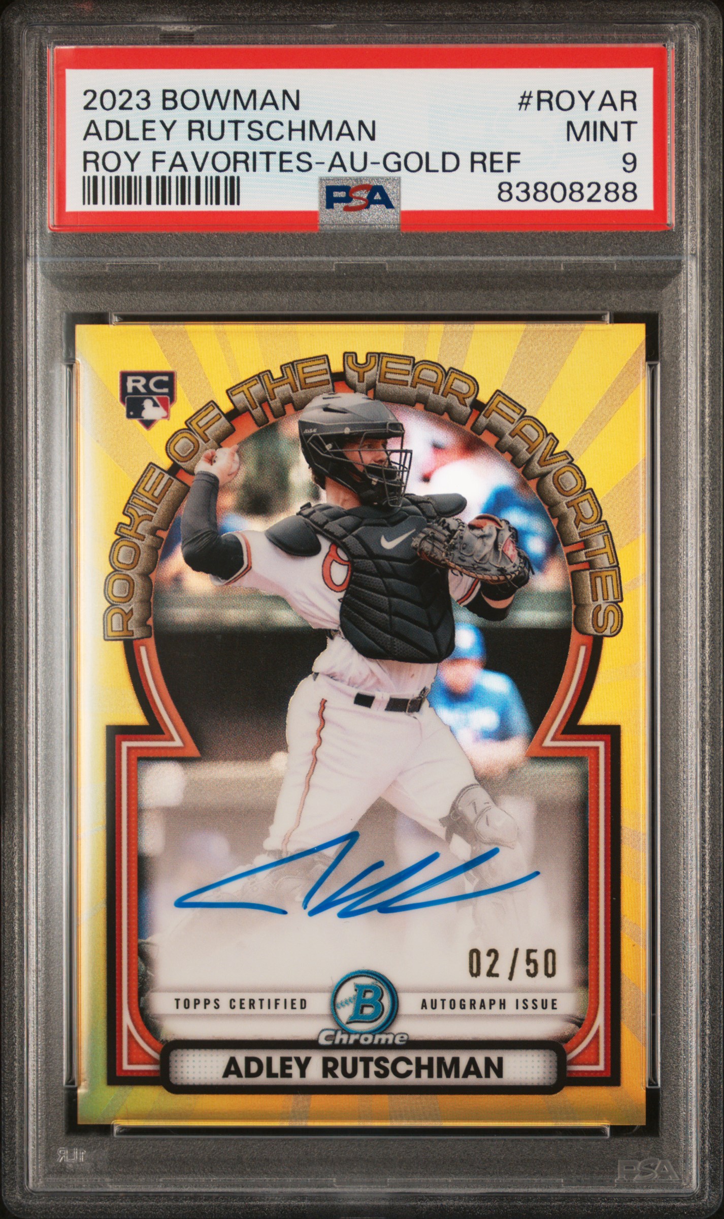 2023 BOWMAN ROOKIE OF THE YEAR FAVORITES #ROYAR ADLEY RUTSCHMAN ROY FAVORITES-AU-GOLD REF