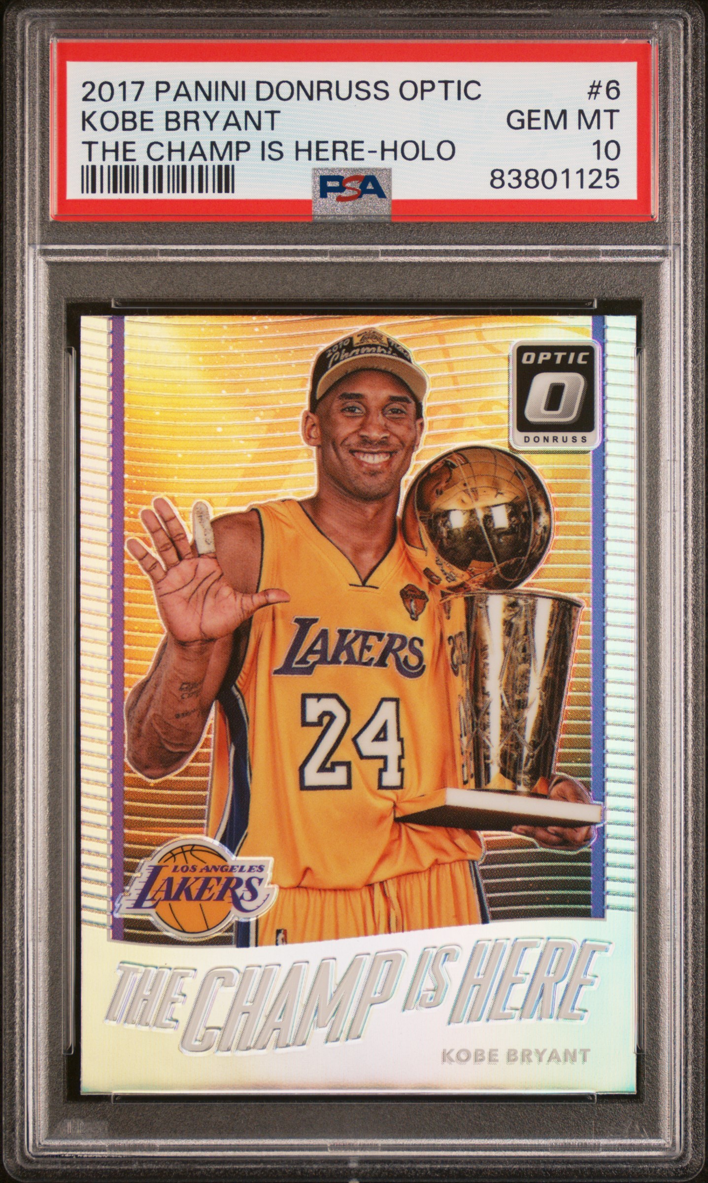 2017 PANINI DONRUSS OPTIC THE CHAMP IS HERE #6 KOBE BRYANT THE CHAMP IS HERE-HOLO