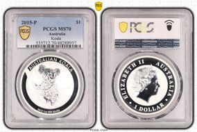 2015-P $1 Koala Ag MS70