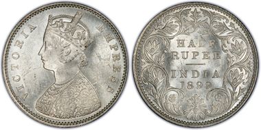 1899-B 1/2 Rup SW-6.242 Prid-307 Incuse, inverted B MS62