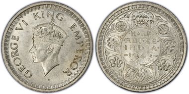 1942(B) 1/2 Rup SW-9.56 Sm Head AU58