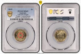 2015 $2 Lest We Forget Colorized Poppy Counterstamp MS65