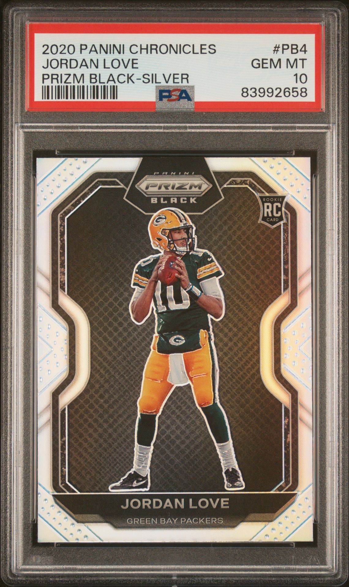 2020 Panini Chronicles Prizm Black Jordan Love #Pb4 (Prizm Black-Silver) Gem Mt 10 front