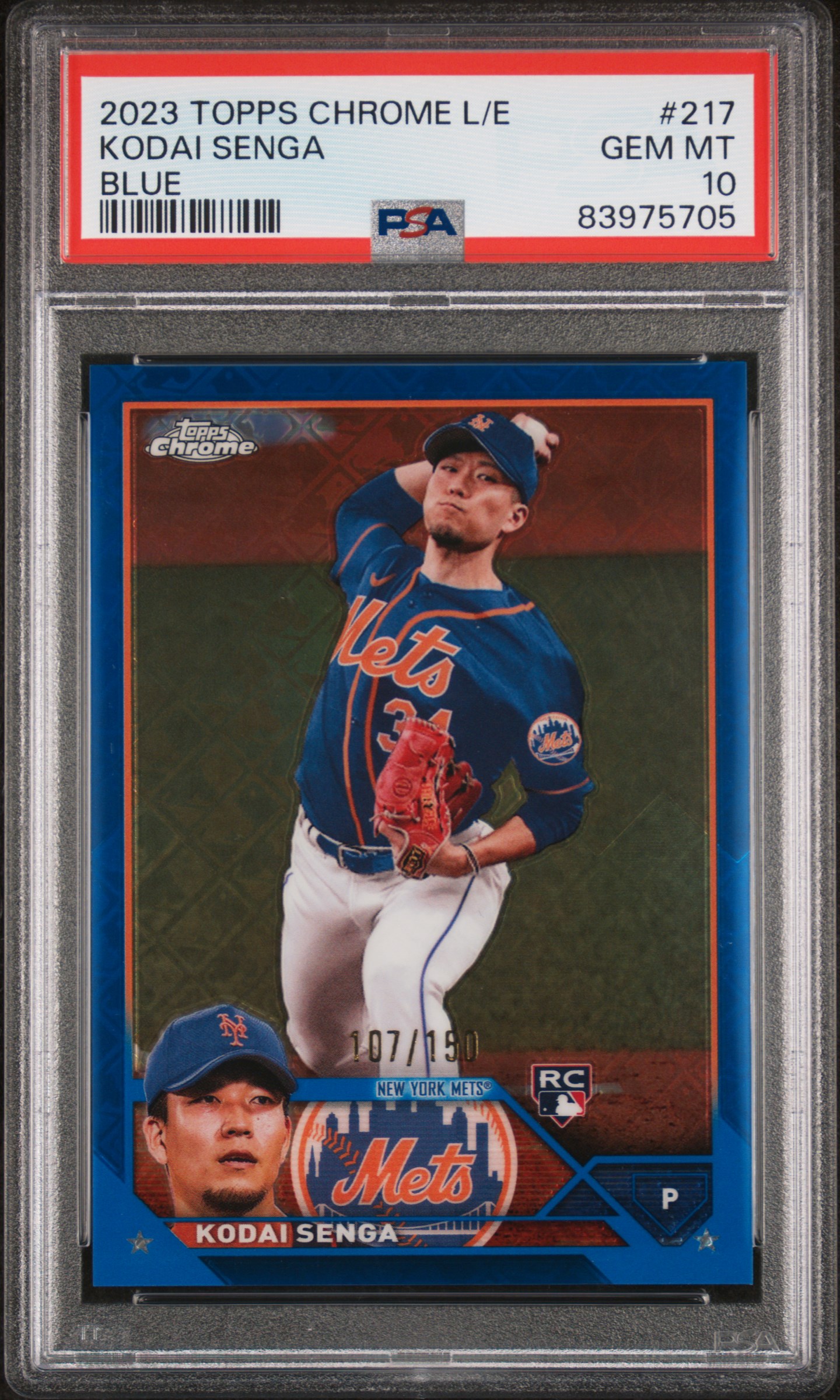 2023 Topps Chrome Logofractor Edition Blue #217 Kodai Senga (#107/150) – PSA GEM MT 10