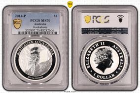 2014-P $1 Kookaburra Ag MS70