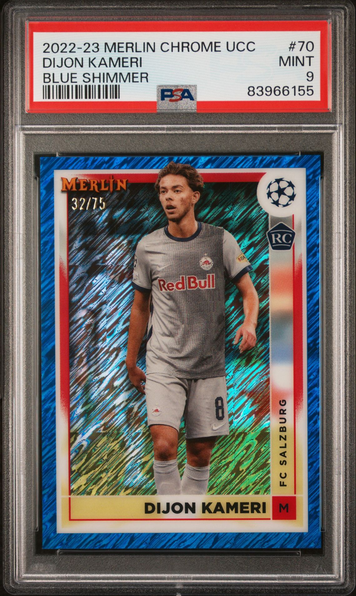 2022-23 Topps Merlin Chrome Uefa Club Competitions Dijon Kameri #70 (Blue Shimmer) Mint 9 front